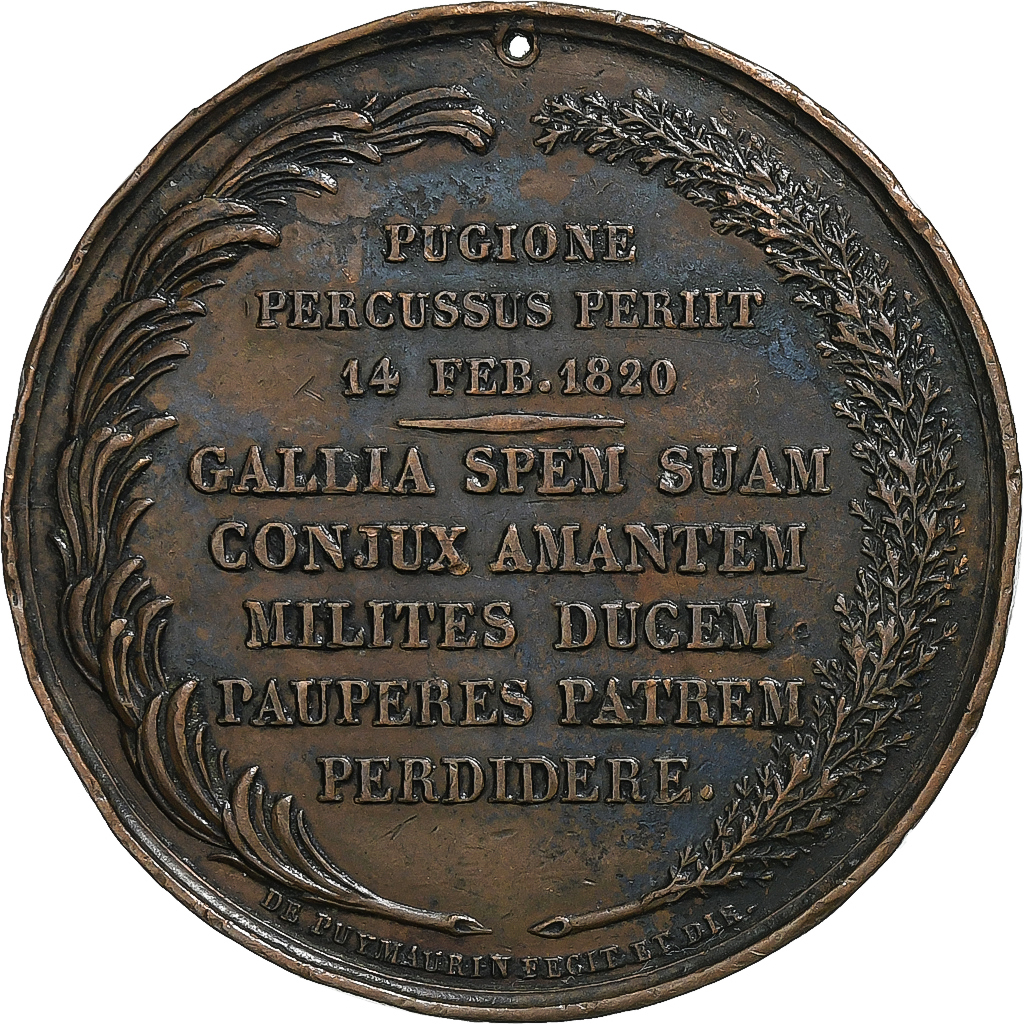 France, Medal, Charles Ferdinand Duc de Berry, 1820, Copper, Gayrard, 