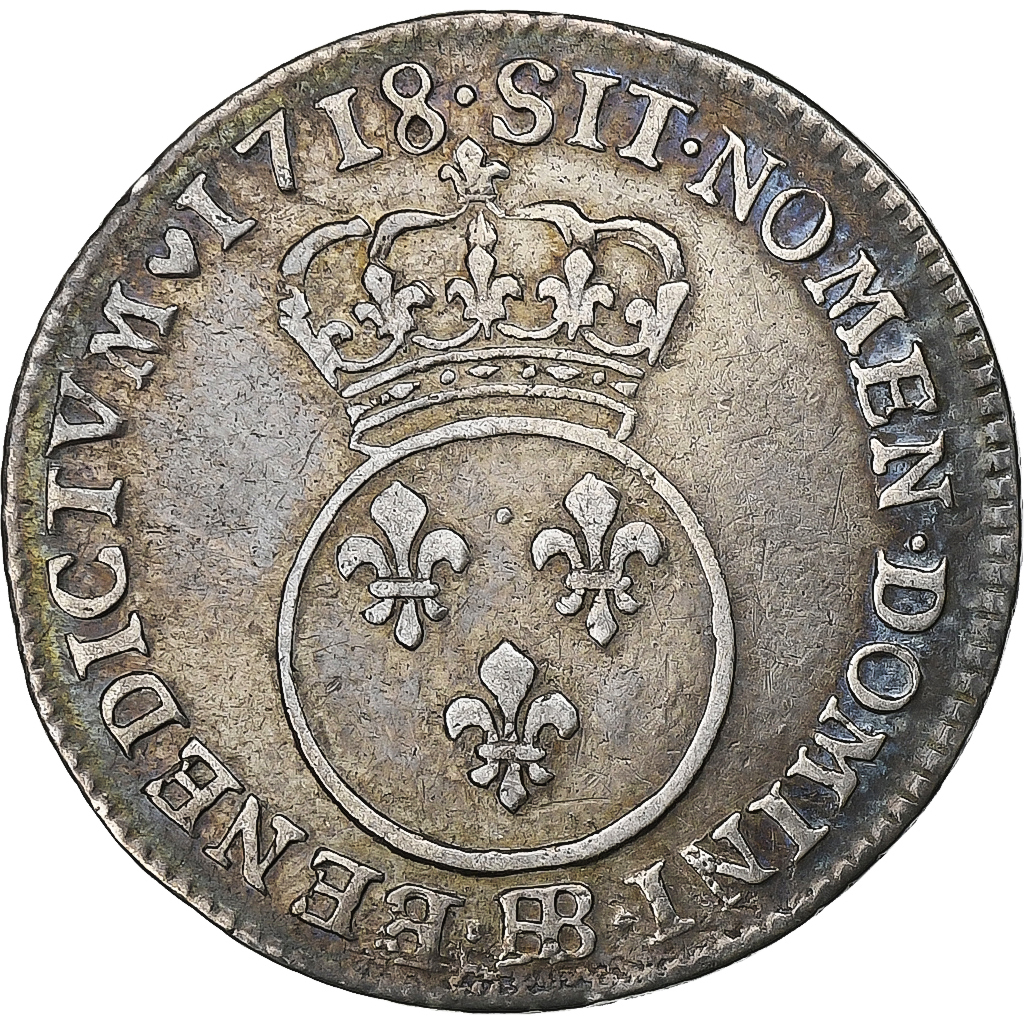 France, Louis XV, 12 Sols, 1/10 ECU, 1/10 Écu Vertugadin, 1718, Strasbourg
