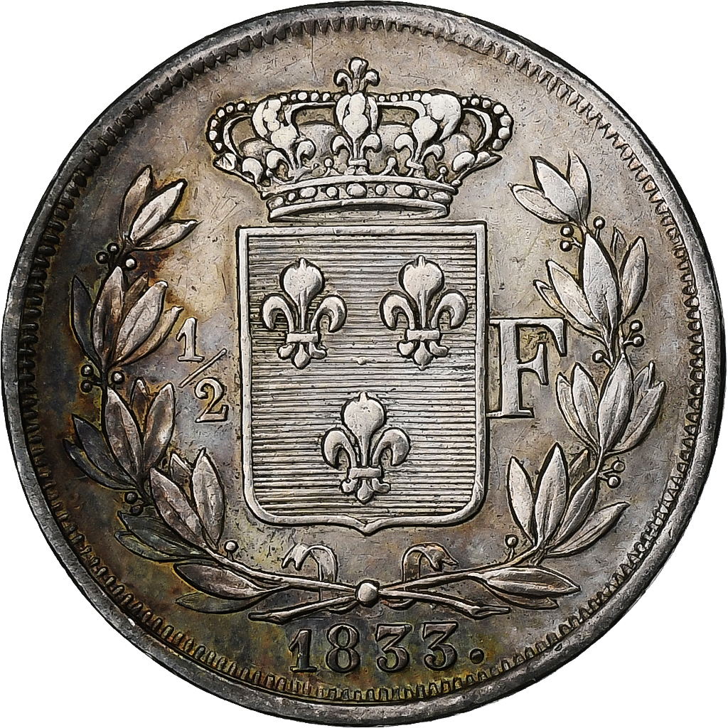 France, Henri V, 1/2 Franc, 1833, Silver, , Gadoury:404, KM:23