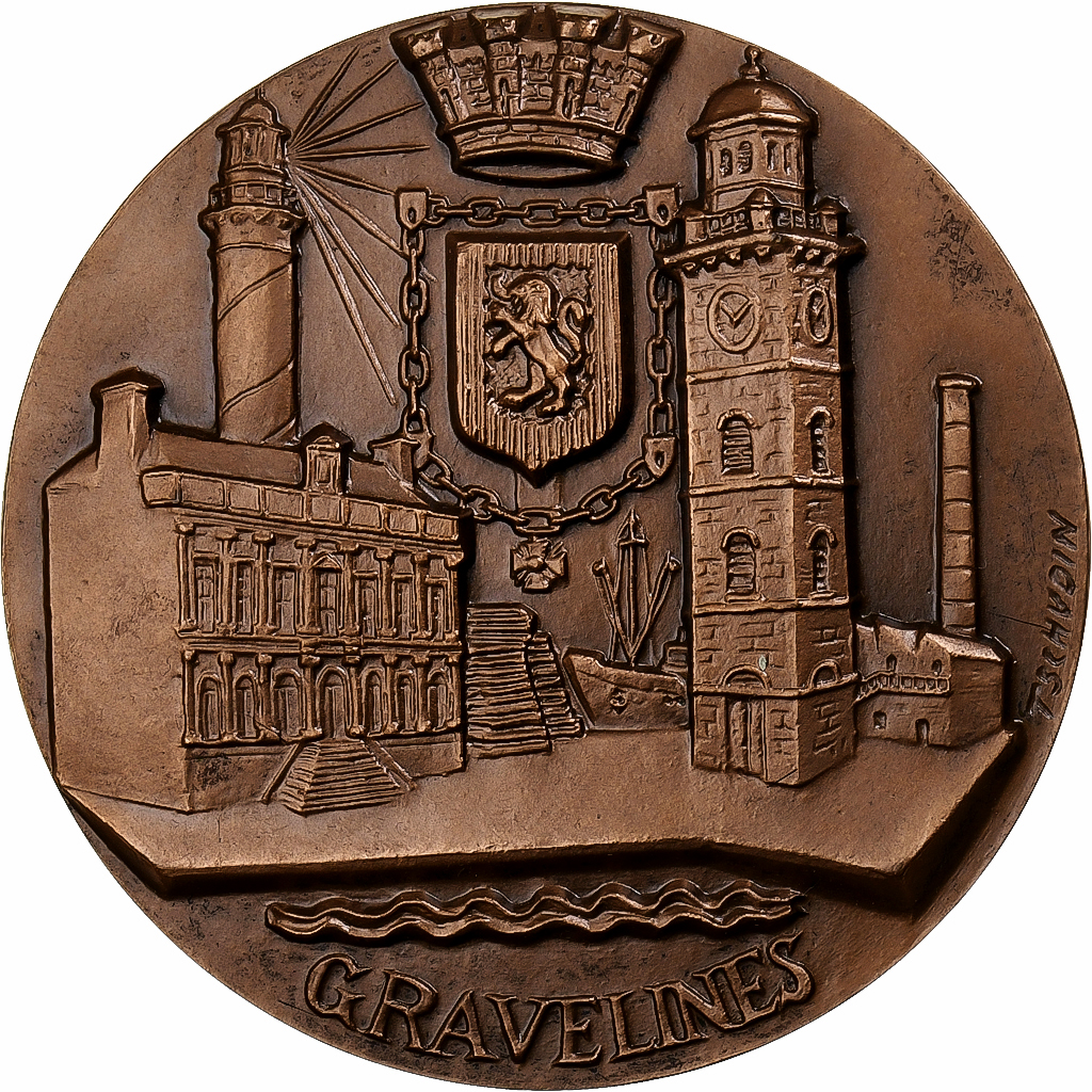 France, Medal, La Ville de Gravelines, 1974, Bronze, Tschudin, 