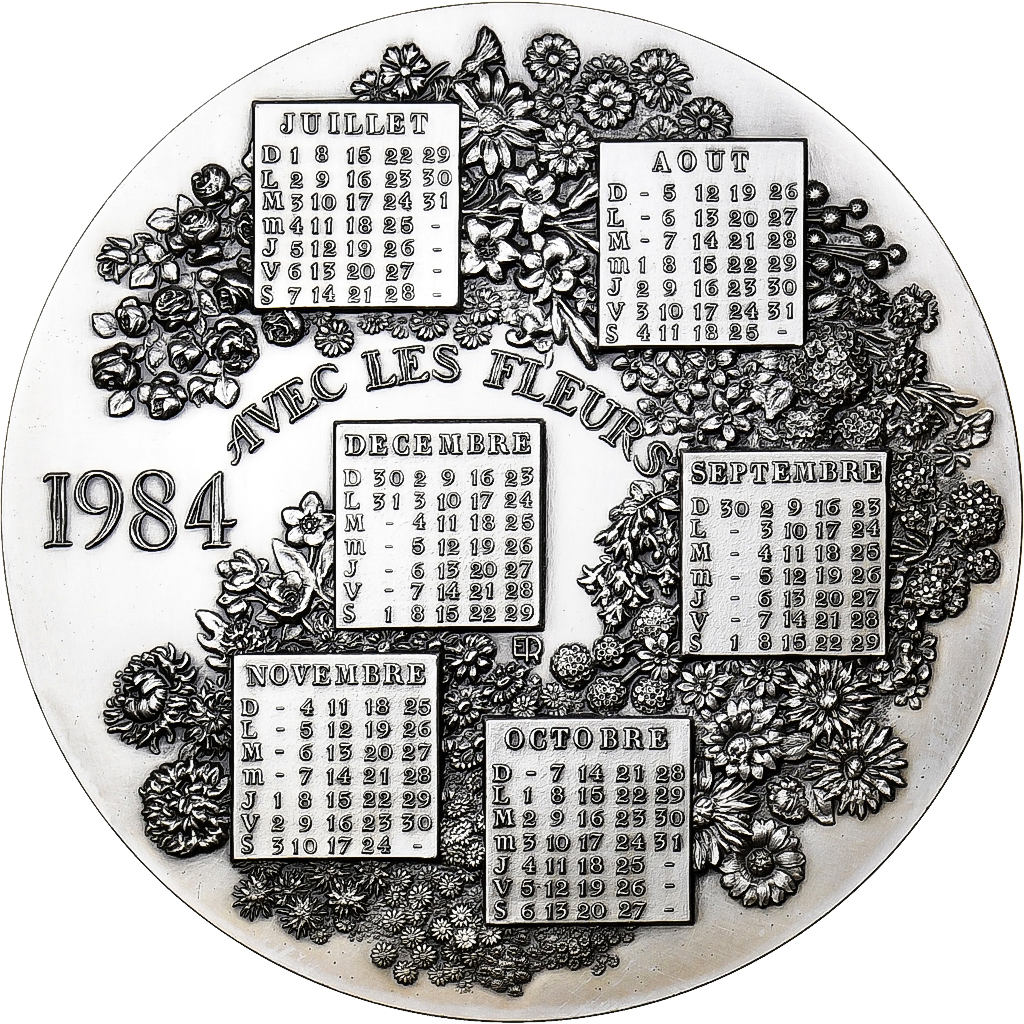 Frankrijk, Medaille, Calendrier, Nouvelle Année, Avec les Fleurs, 1984, Zilver