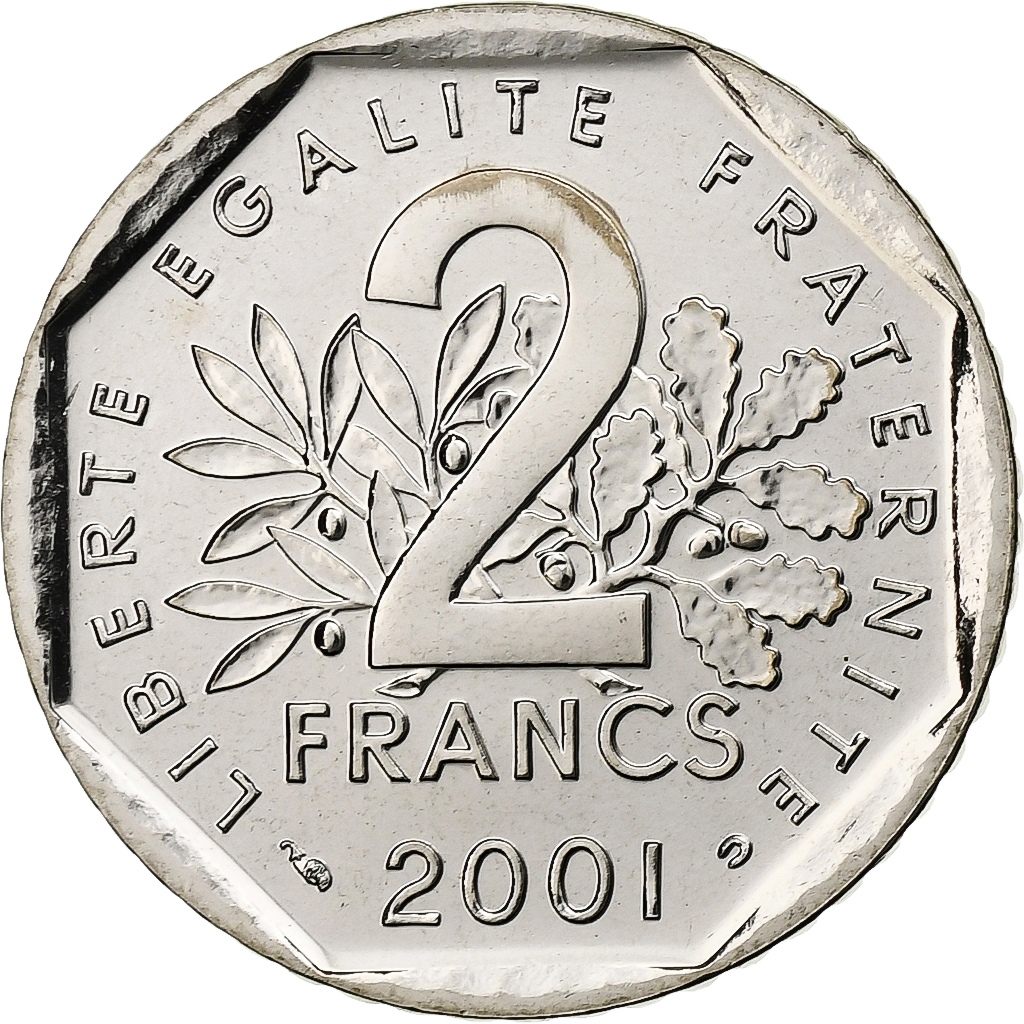 France, 2 Francs, Semeuse, 2001, Monnaie de Paris, BU, Nickel, 