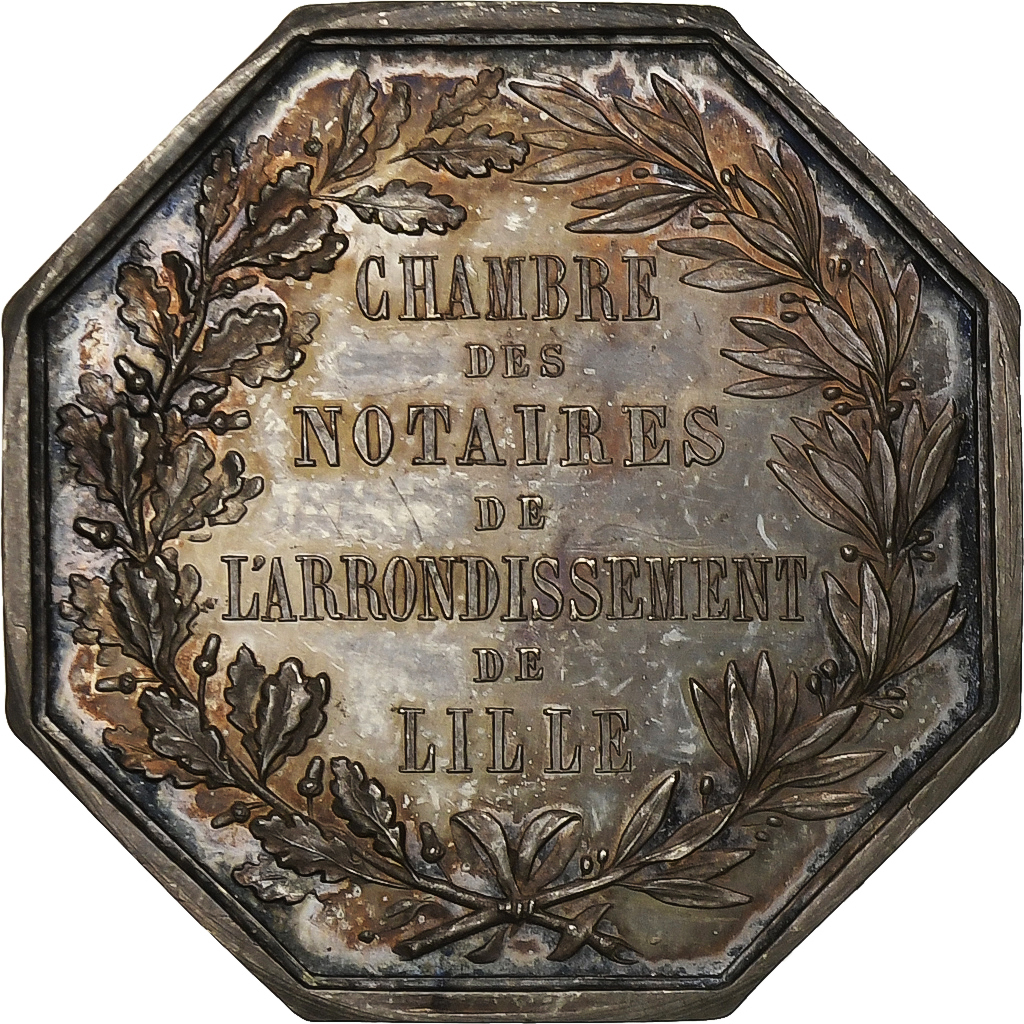 France, Token, Notaires de l'Arrondissement de Lille, 1865, Silver, Tribout