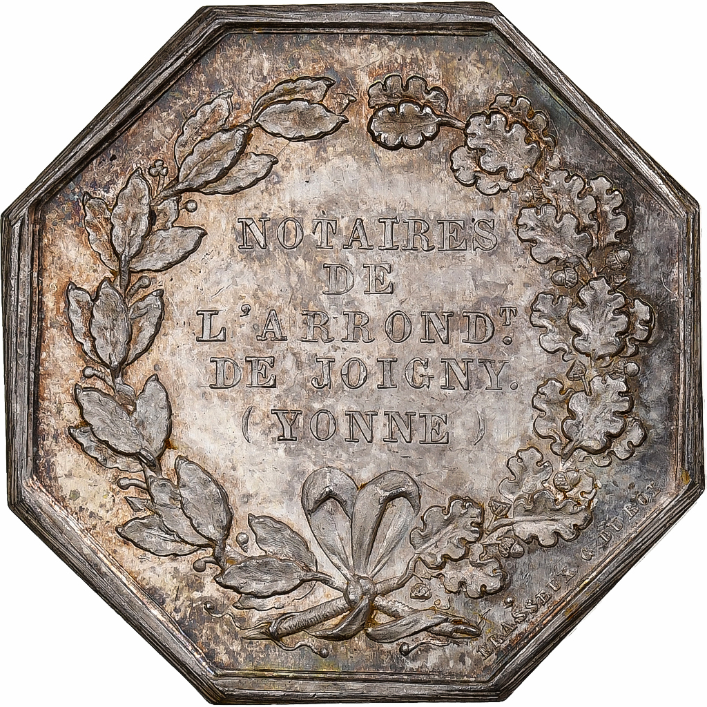 France, Token, Notaires de l'Arrondissement de Joigny, Yonne, Silver, Brasseux