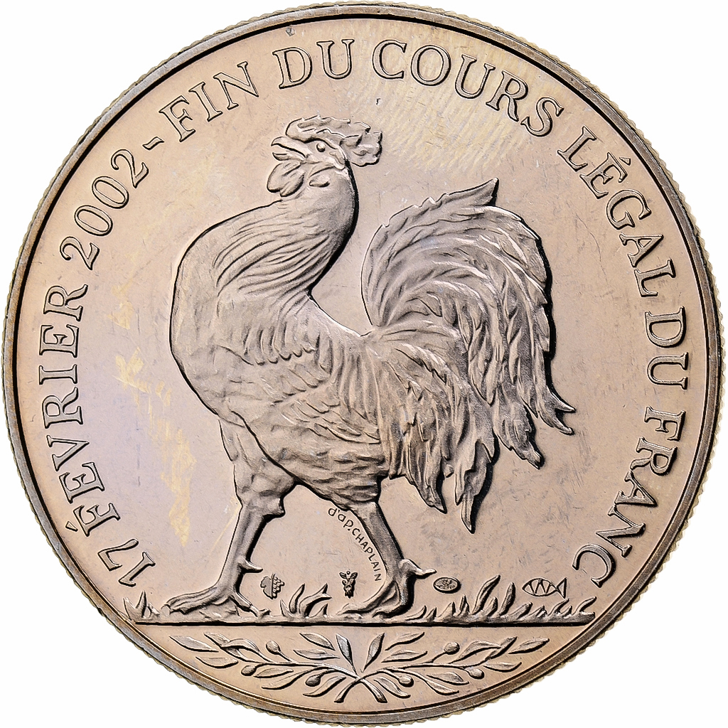 France, Medal, Coq, Fin du Cours Légal du Franc, Copper-nickel, 