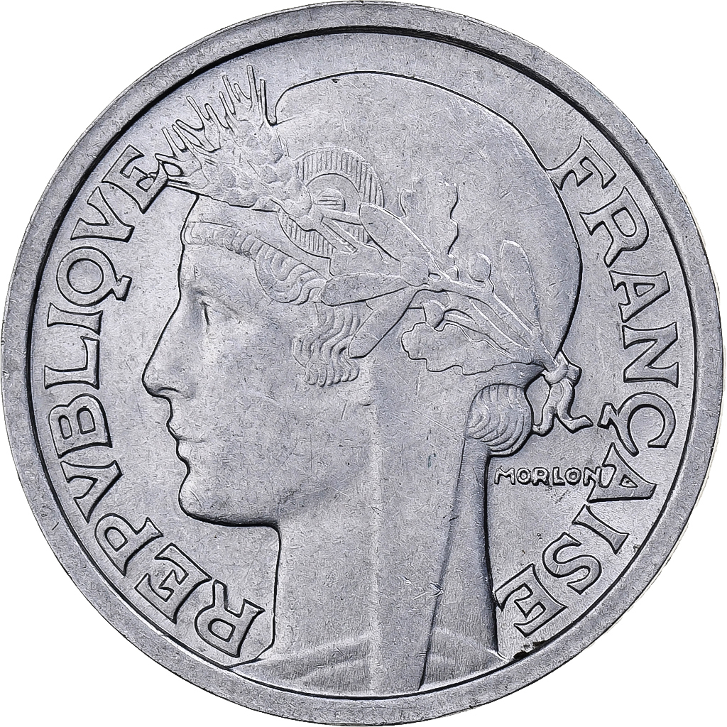 France, 2 Francs, Morlon, 1949, Beaumont - Le Roger, Aluminum, 