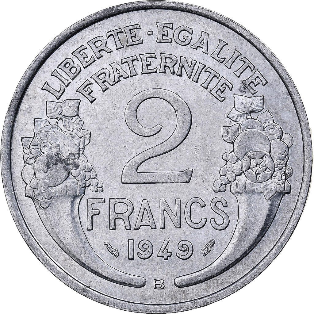 France, 2 Francs, Morlon, 1949, Beaumont - Le Roger, Aluminum, 