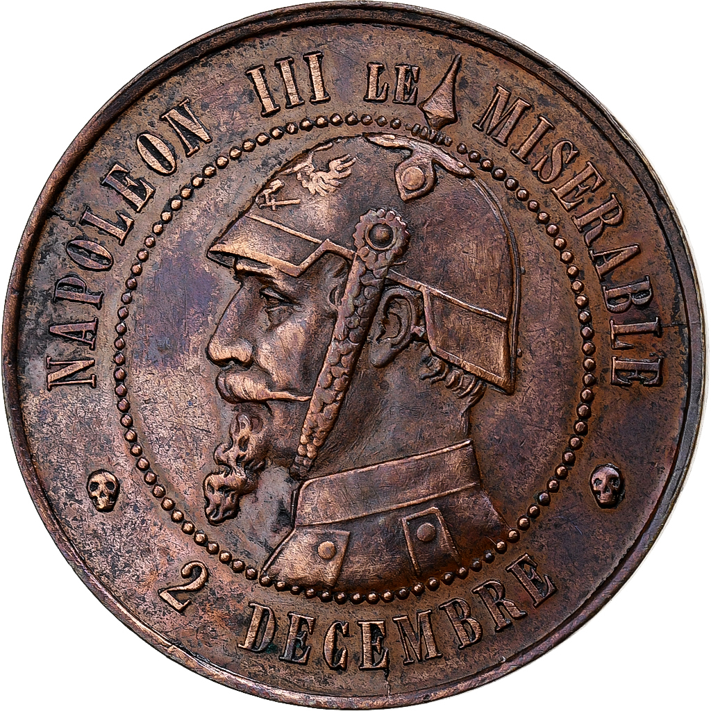 France, Napoleon III, 10 Centimes, SATIRICAL COINS, 1870, Bronze, 