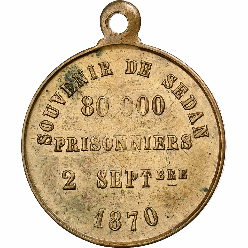 France, Medal, Napoléon III, Souvenir de Sedan, 80000 Prisonniers, 1870, Brass