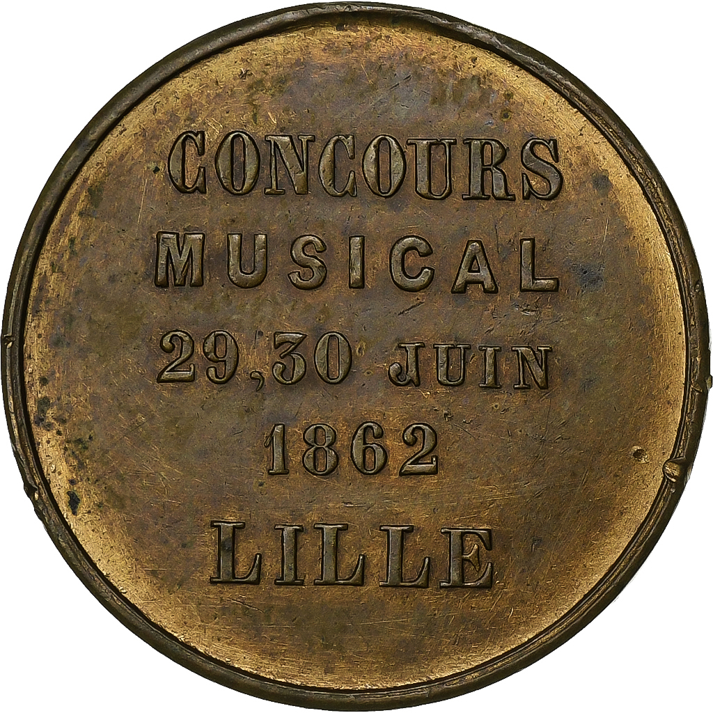 France, Medal, Napoléon III, Concours Musical à Lille, 1862, Brass, 
