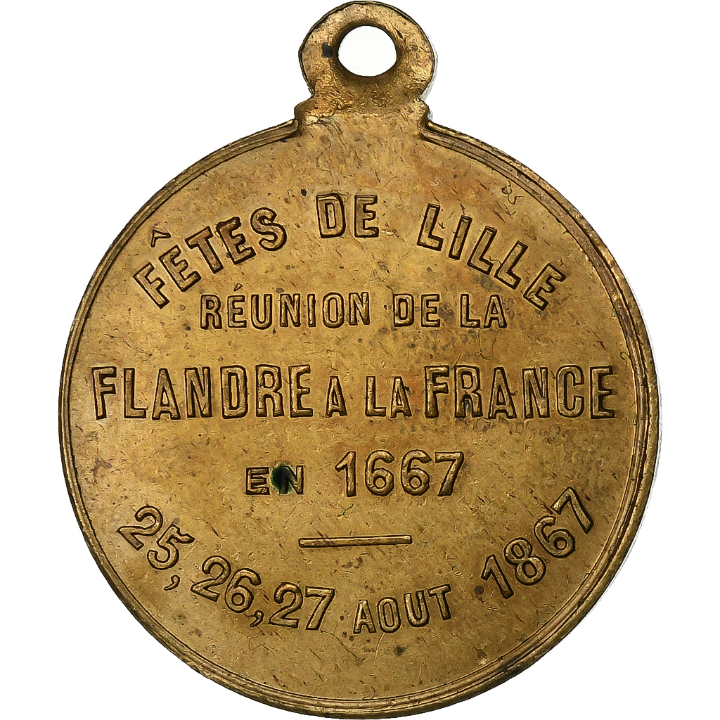 France, Medal, Napoléon III, Fêtes de Lille, 1867, Brass, 