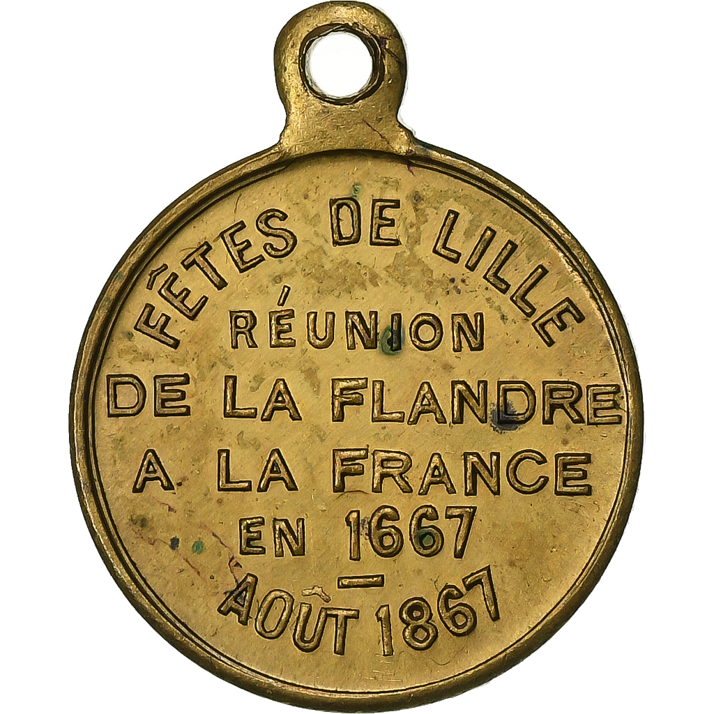 France, Medal, Napoléon III, Fêtes de Lille, 1867, Brass, 