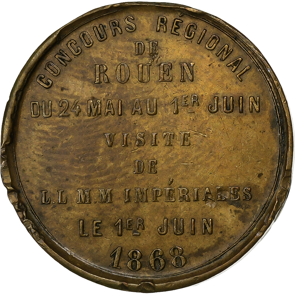 France, Medal, Impératrice Eugénie, Concours Agricole de Rouen, 1868, Brass