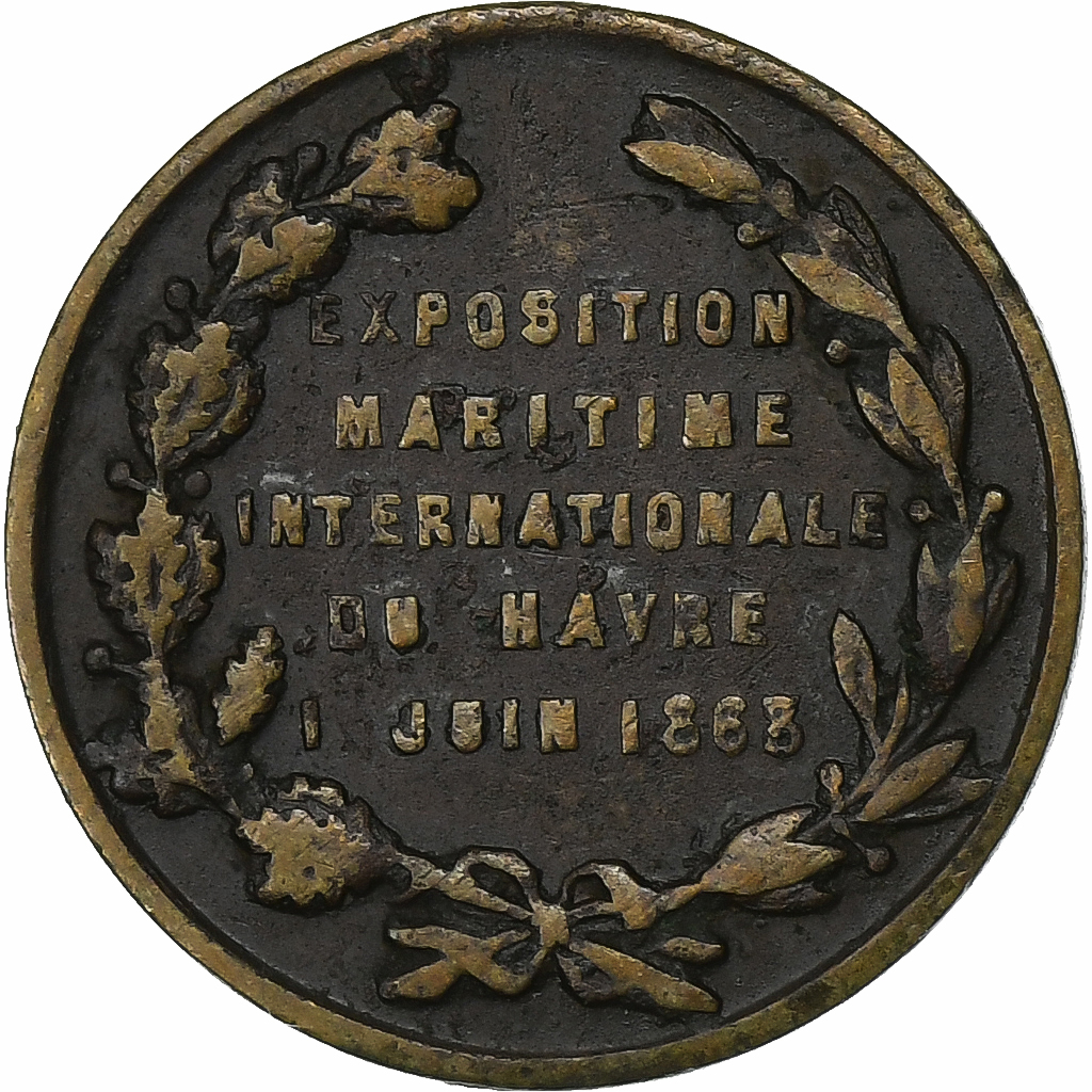 France, Medal, Napoléon III, Exposition Internationale Maritime du Havre, 1868