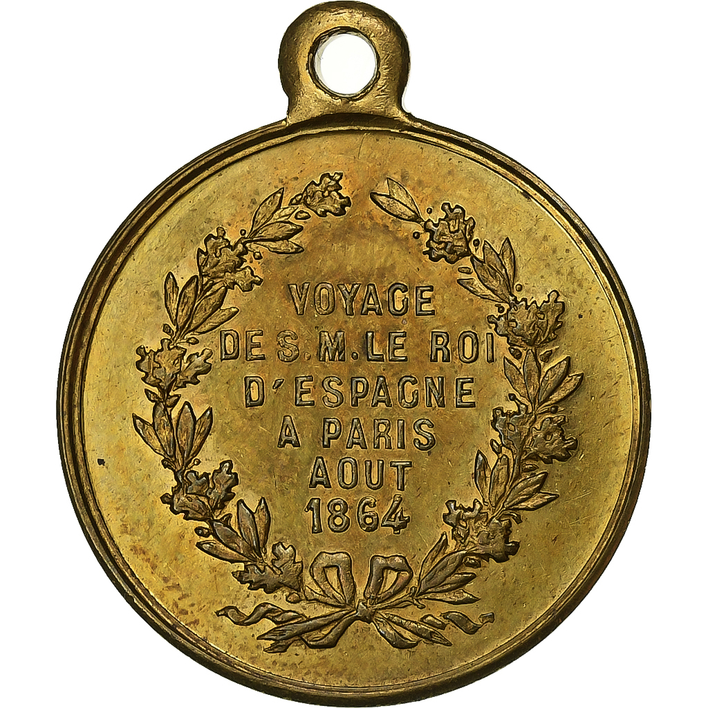 France, Medal, Visite du Roi d'Espagne à Paris, 1864, Brass, 