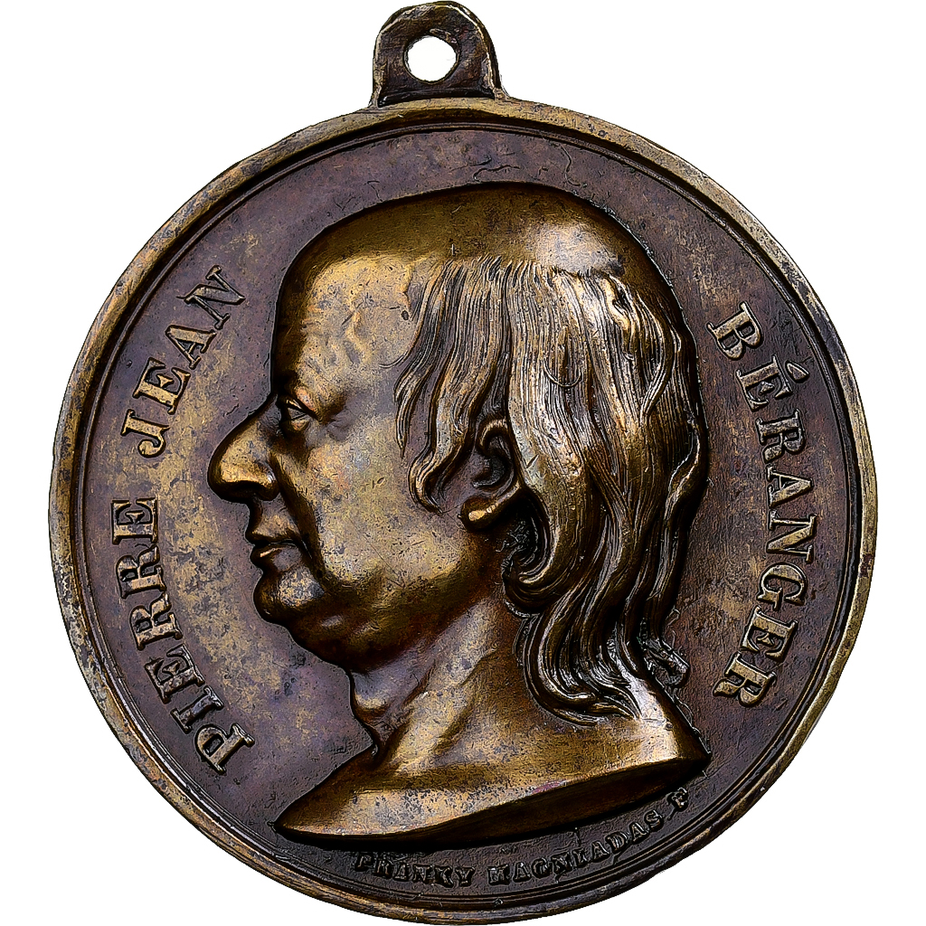 France, Medal, Pierre Jean Béranger, 1857, Brass, Magniadas, 
