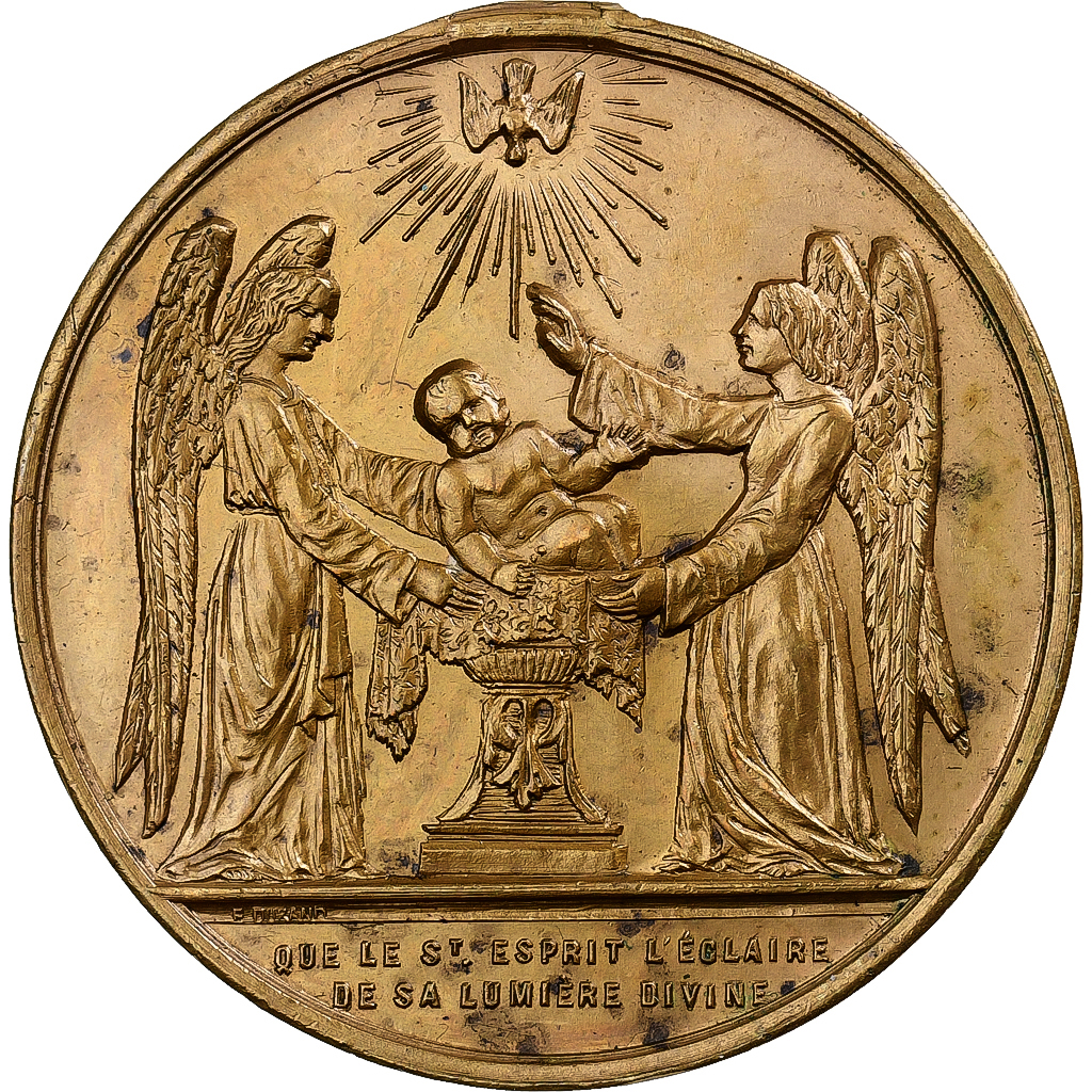 France, Medal, Napoléon III, Baptème du Prince Impérial, 1856, Brass, Durand