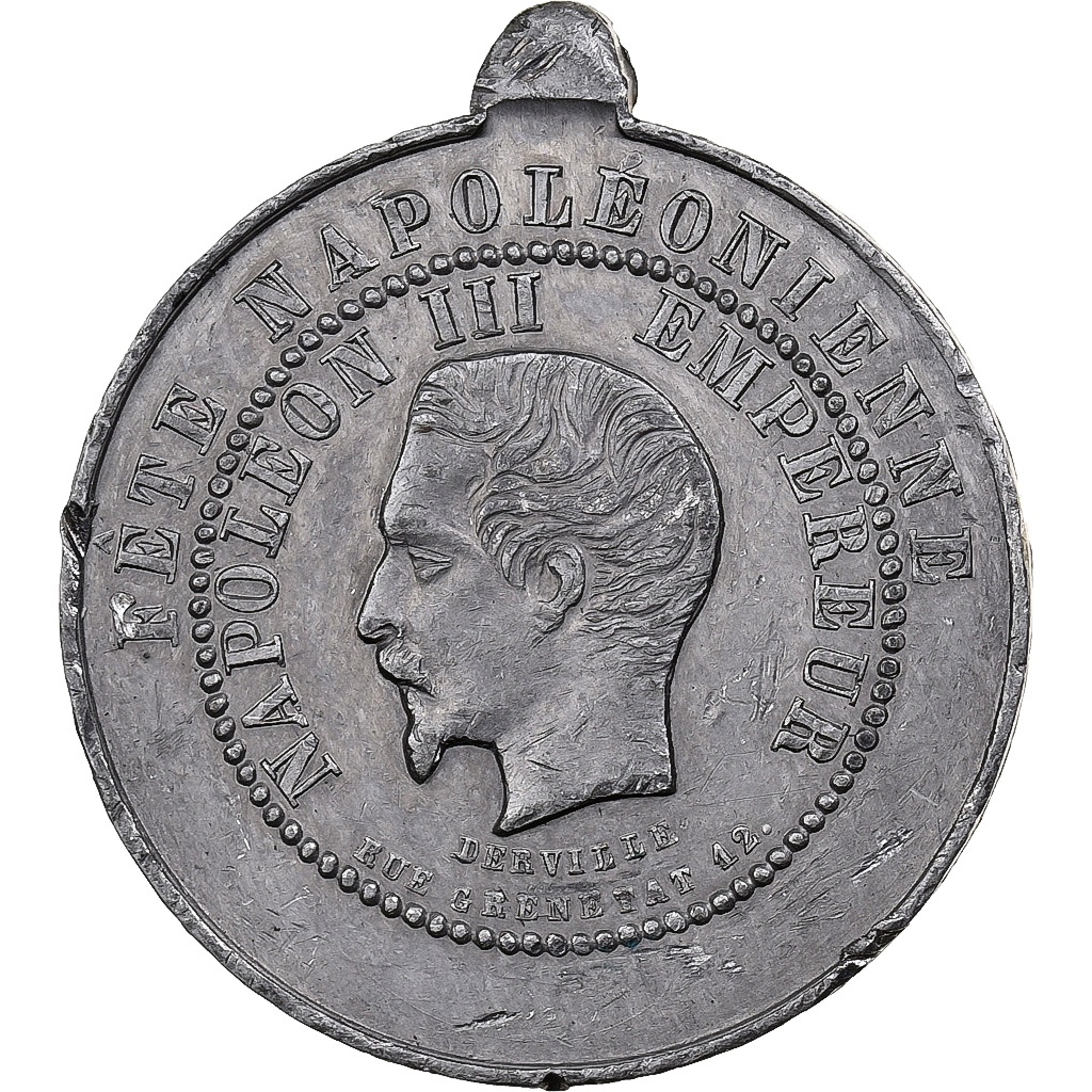 France, Medal, Napoléon III, Fêtes Impériales, Tin, Derville, 