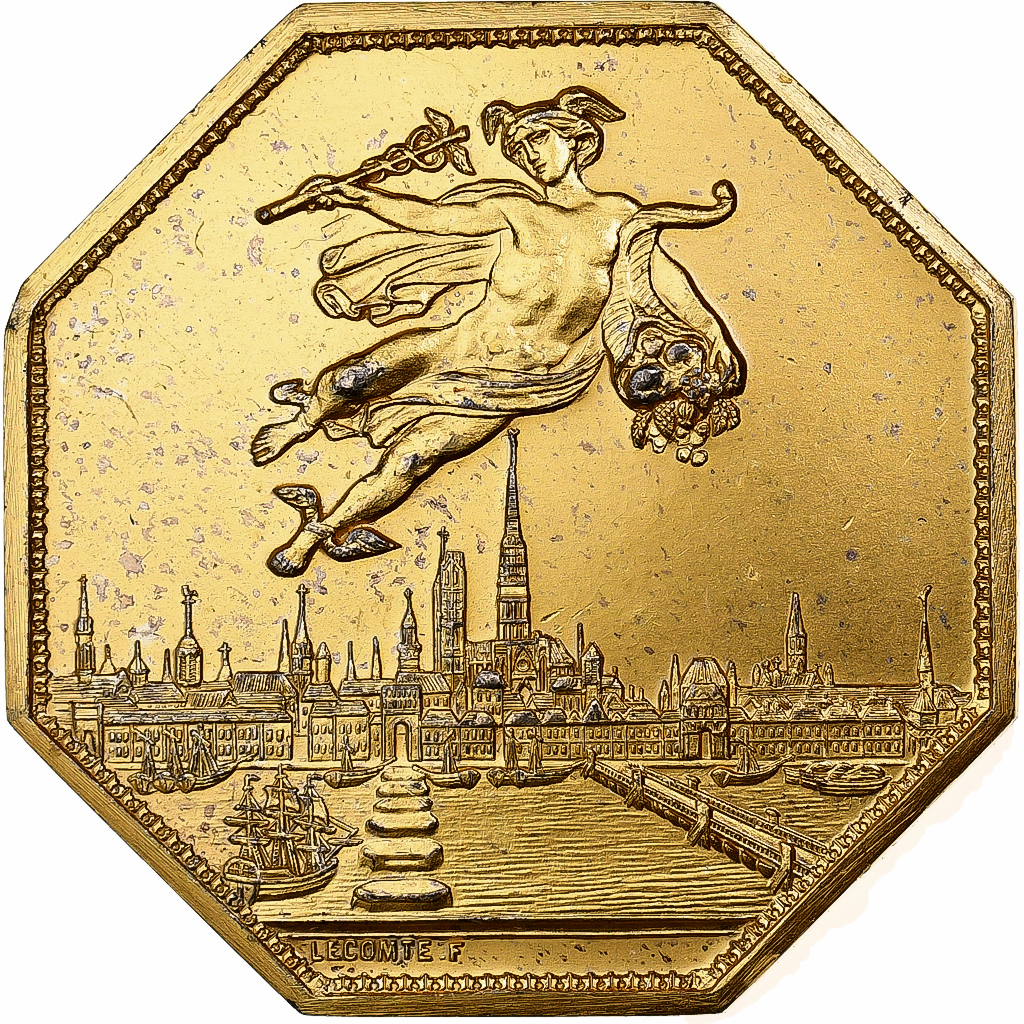 France, Token, Chambre de Commerce de Rouen, 1802, Vermeil, Lecomte, AU