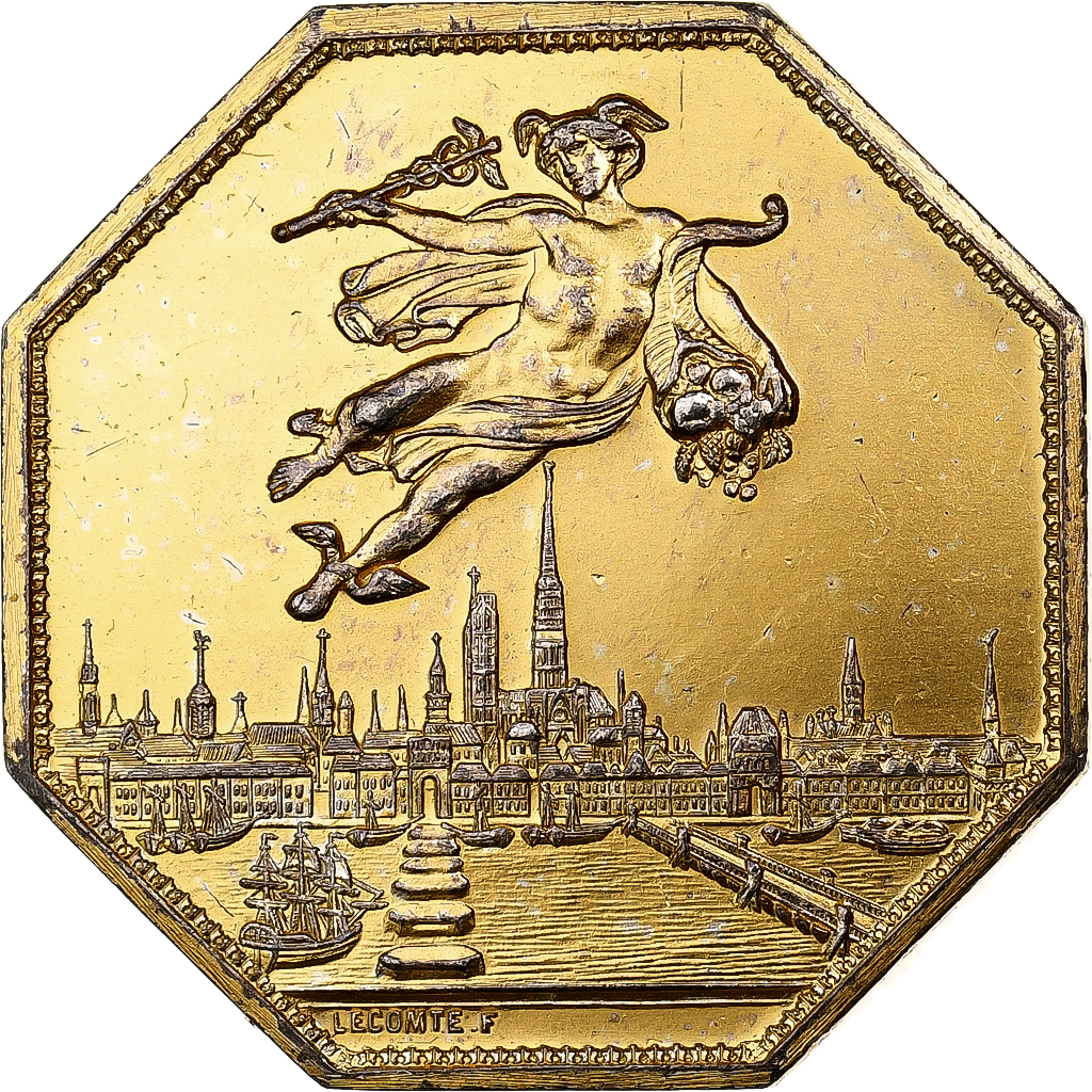 France, Token, Chambre de Commerce de Rouen, 1802, Vermeil, Lecomte, AU