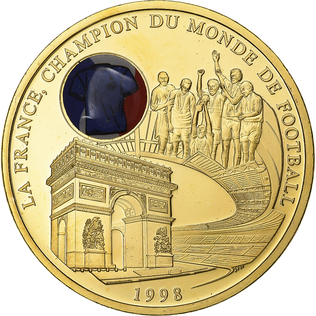 France, Medal, La France, Champion du Monde de Football, 1998, Copper Gilt