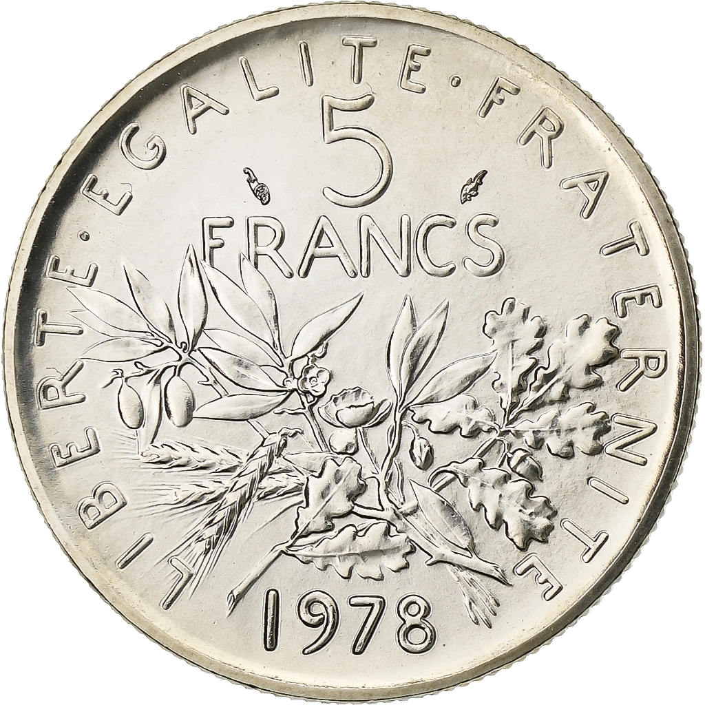 France, 5 Francs, Semeuse, 1978, Monnaie de Paris, série FDC, Copper-nickel