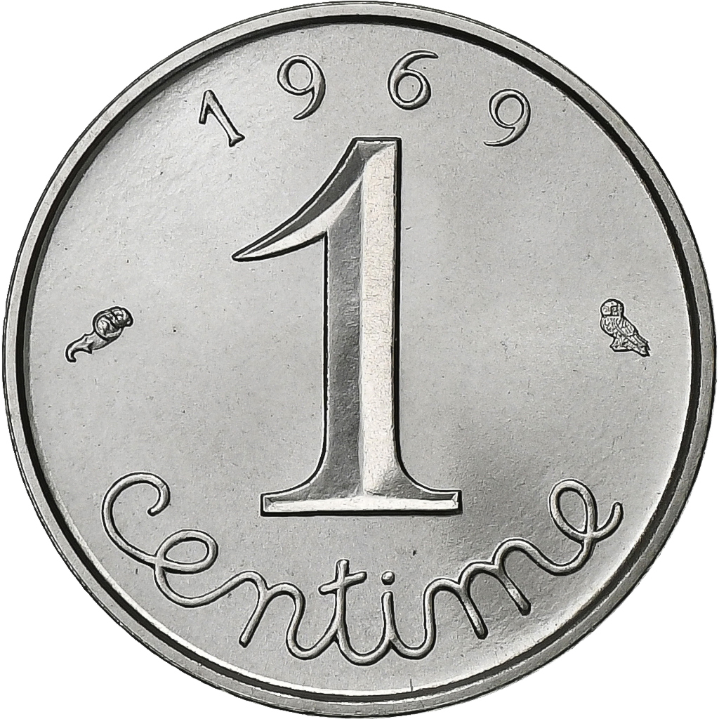 France, Centime, Épi, 1969, Paris, série FDC, Stainless Steel, 