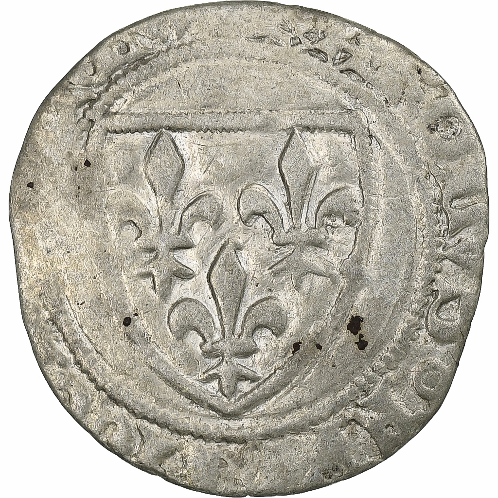 France, Charles VI, 1/2 Guénar, 1388-1389, Billon, VF, Duplessy:378A