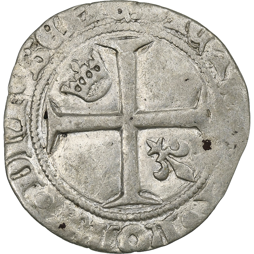France, Charles VI, 1/2 Guénar, 1388-1389, Billon, VF, Duplessy:378A