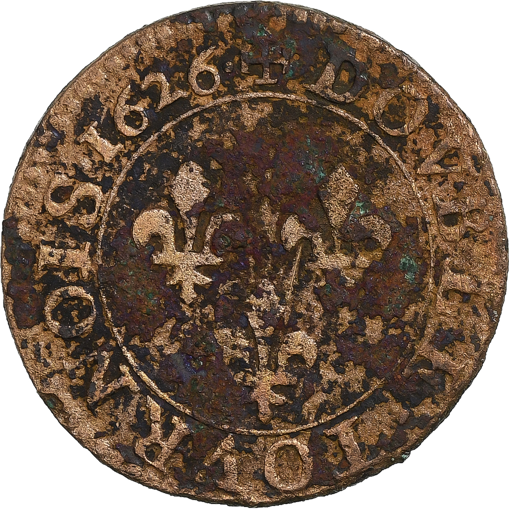 France, Louis XIII, Double Tournois, 1626, Paris, Silver, 