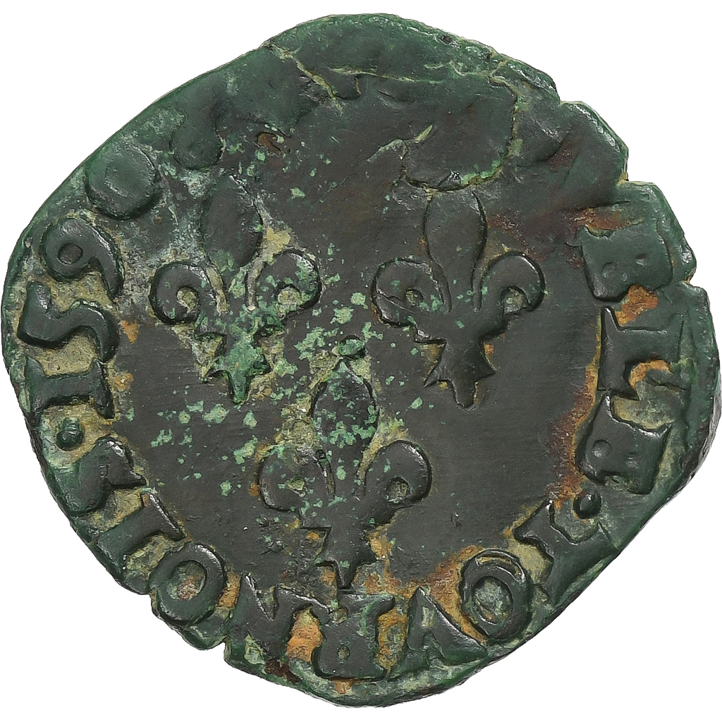 France, Henri III, Double Tournois, 1590, Bayonne, Copper, 