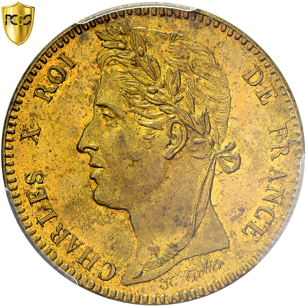 France, Charles X, 10 Centimes, n.d., Paris, Pattern, Brass, PCGS, SP64