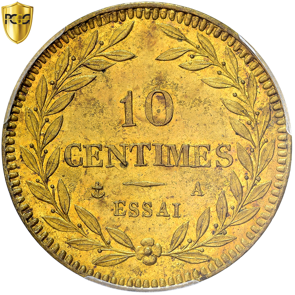 France, Charles X, 10 Centimes, n.d., Paris, Pattern, Brass, PCGS, SP64