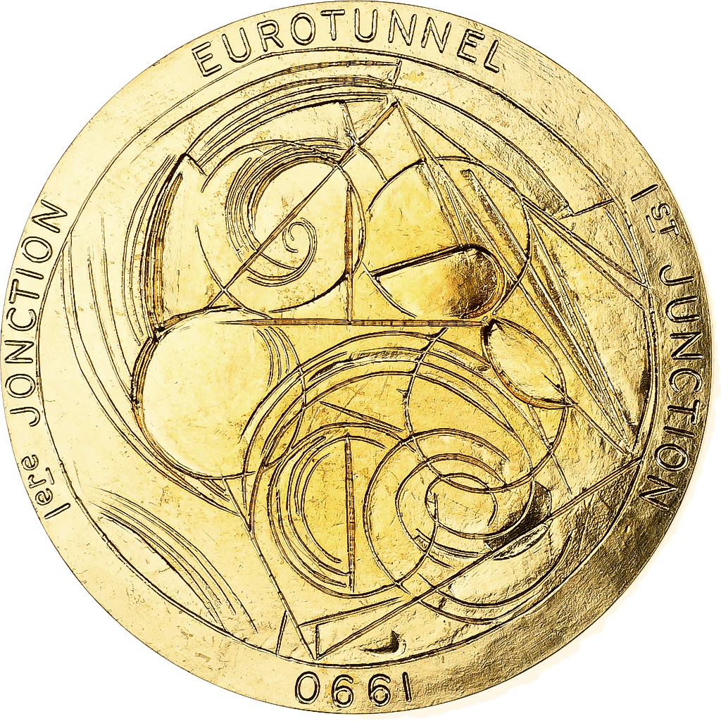 France, Medal, Eurotunnel, Première Jonction, 1990, Bronze, 