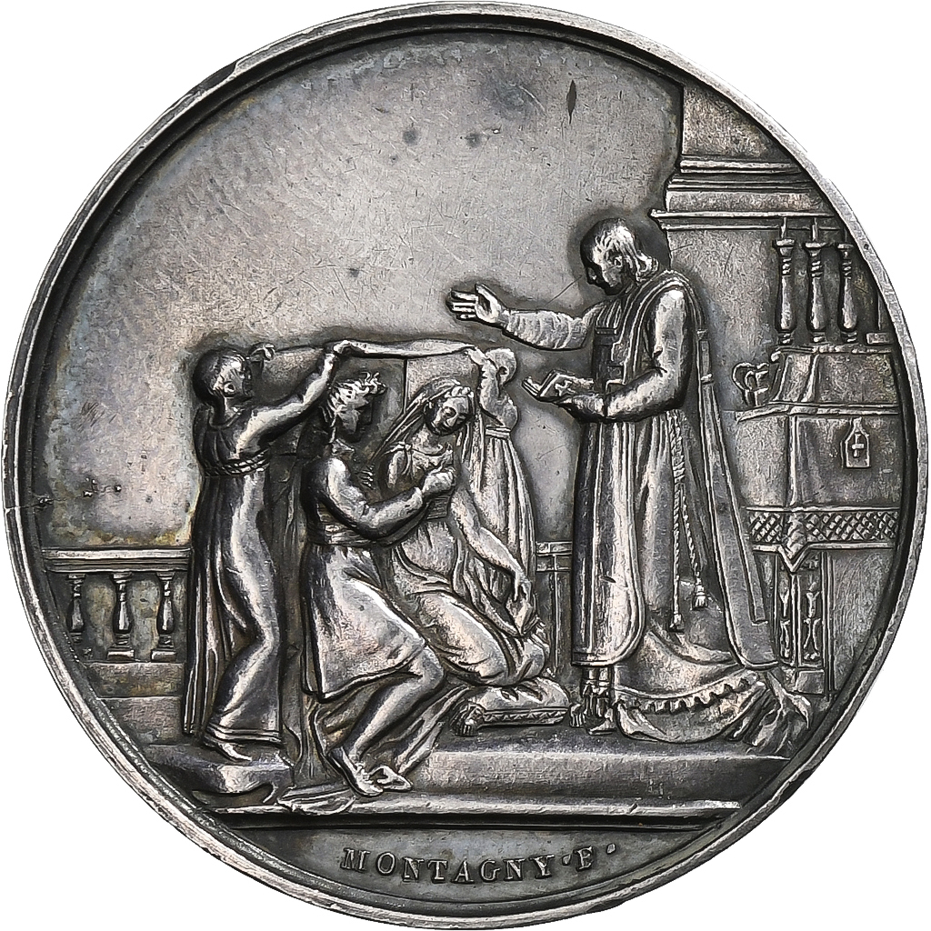 France, Médaille de mariage, 1854, Silver, Montagny, 