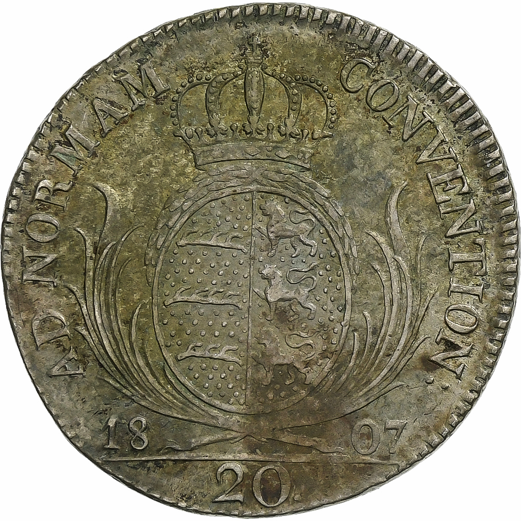 Kingdom of Württemberg, Friedrich I, 20 Kreuzer, 1807, Stuttgart, Silver