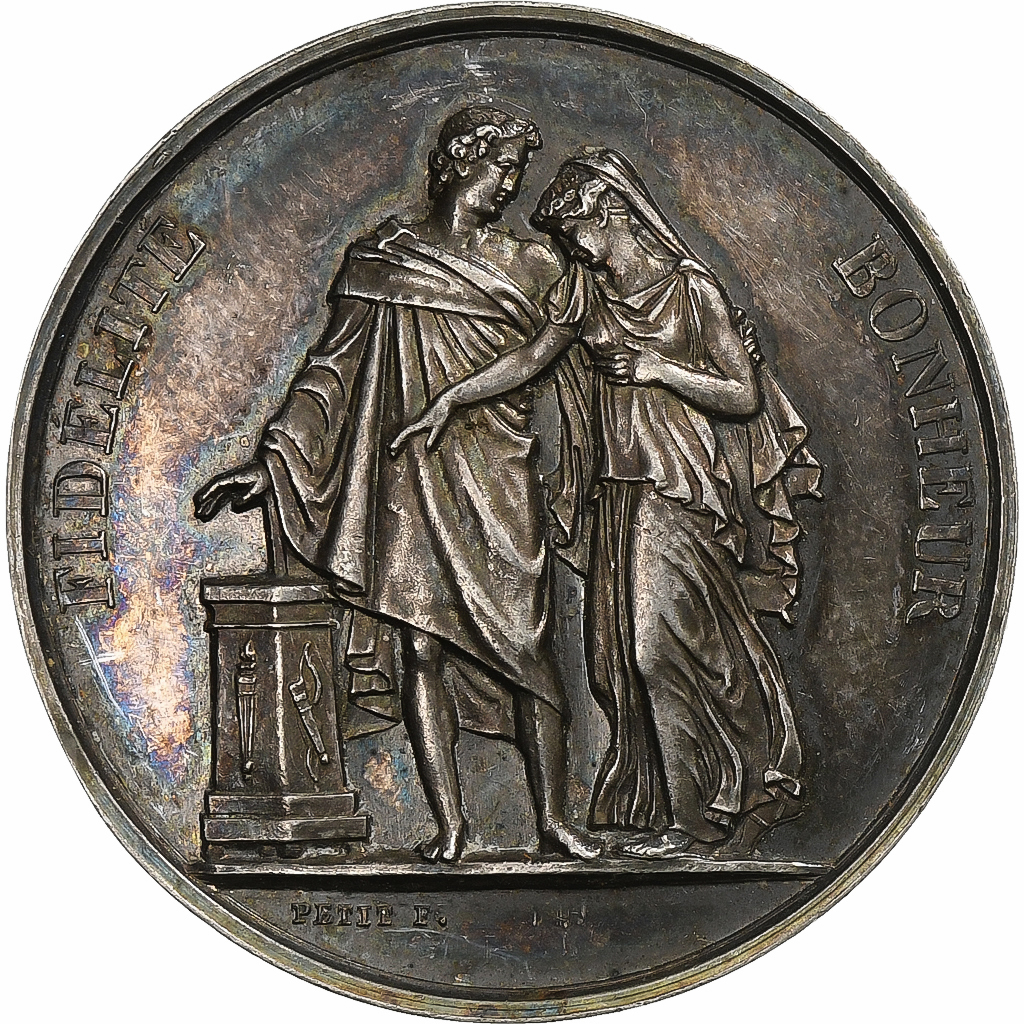 France, Token, Mariage, Fidélité Bonheur, 1853, Silver, Petit, 