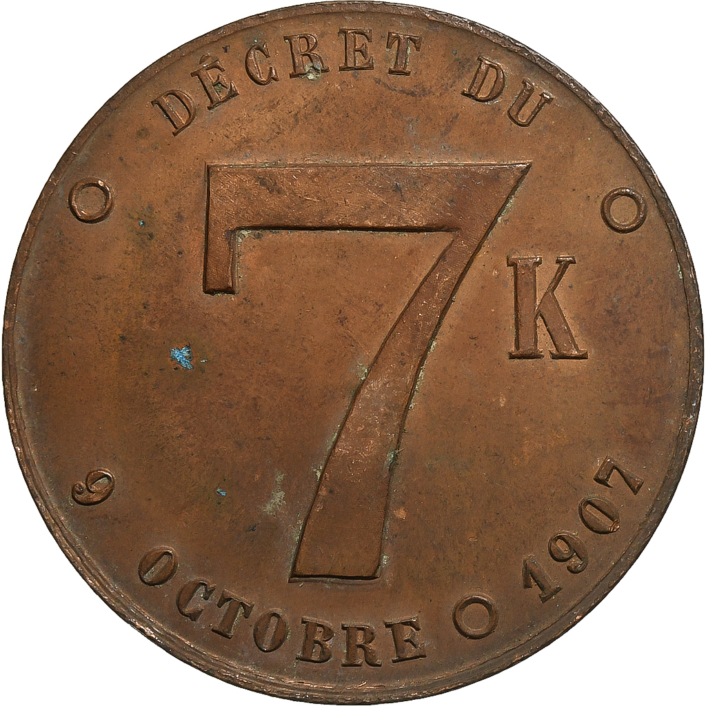 France, Token, Plaque Fiscale, Appareils à Vapeur, 7K, 1907, Copper, 