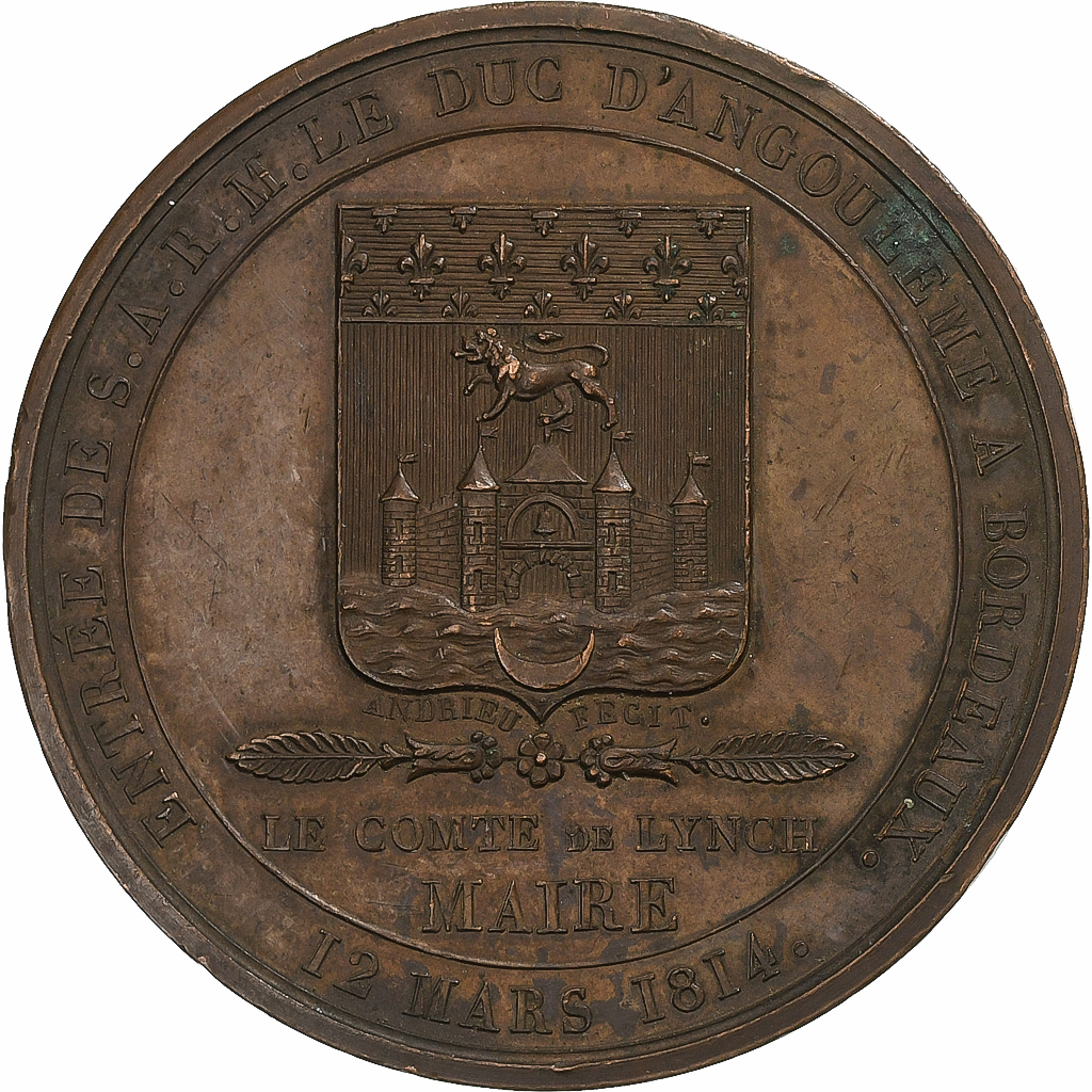 France, Medal, Entrée du duc d'Angoulême à Bordeaux, 1814, Bronze, Andrieu