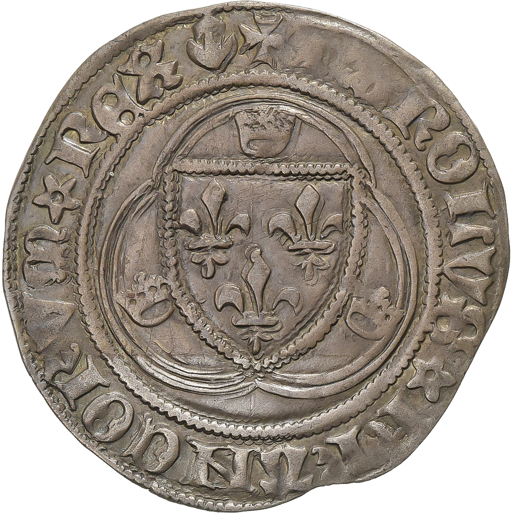 France, Charles VII, Blanc à la couronne, 1436-1461, Laon, Billon, AU