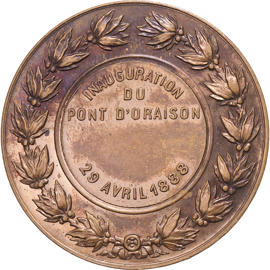 France, Medal, Inauguration du pont d'Oraison, Alpes-de-Haute-Provence, 1888
