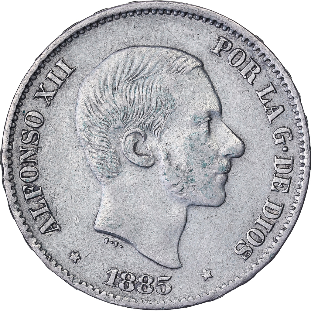Philippines, Alfonso XII, 50 Centimos, 1885, Manila, Silver, 