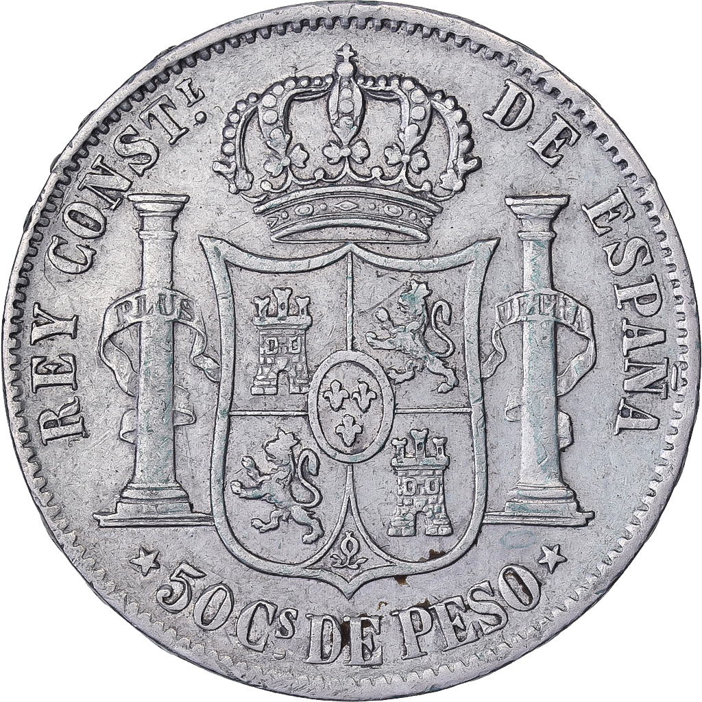 Philippines, Alfonso XII, 50 Centimos, 1885, Manila, Silver, 