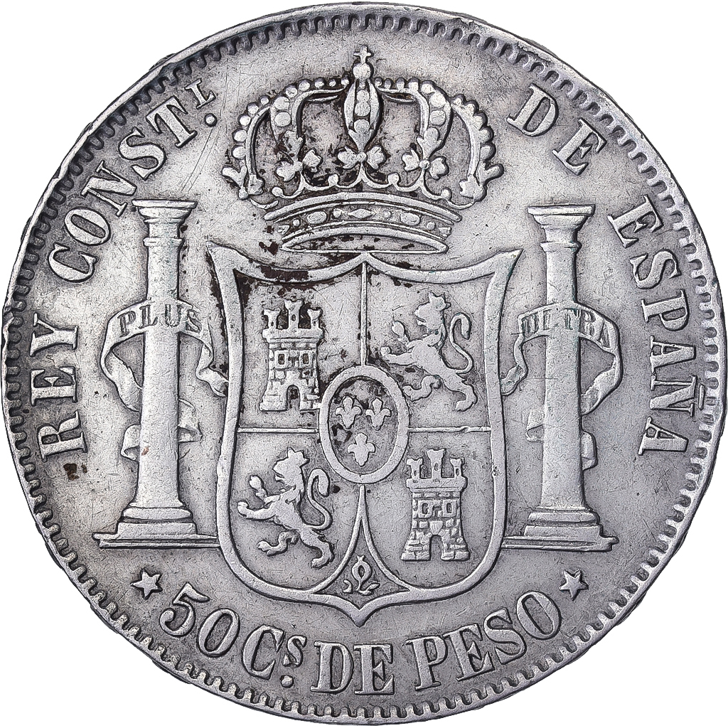 Philippines, Alfonso XII, 50 Centimos, 1885, Manila, Silver, 