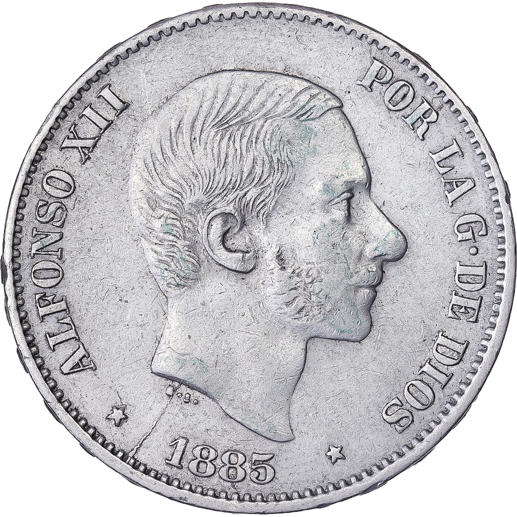 Philippines, Alfonso XII, 50 Centimos, 1885, Manila, Silver, 