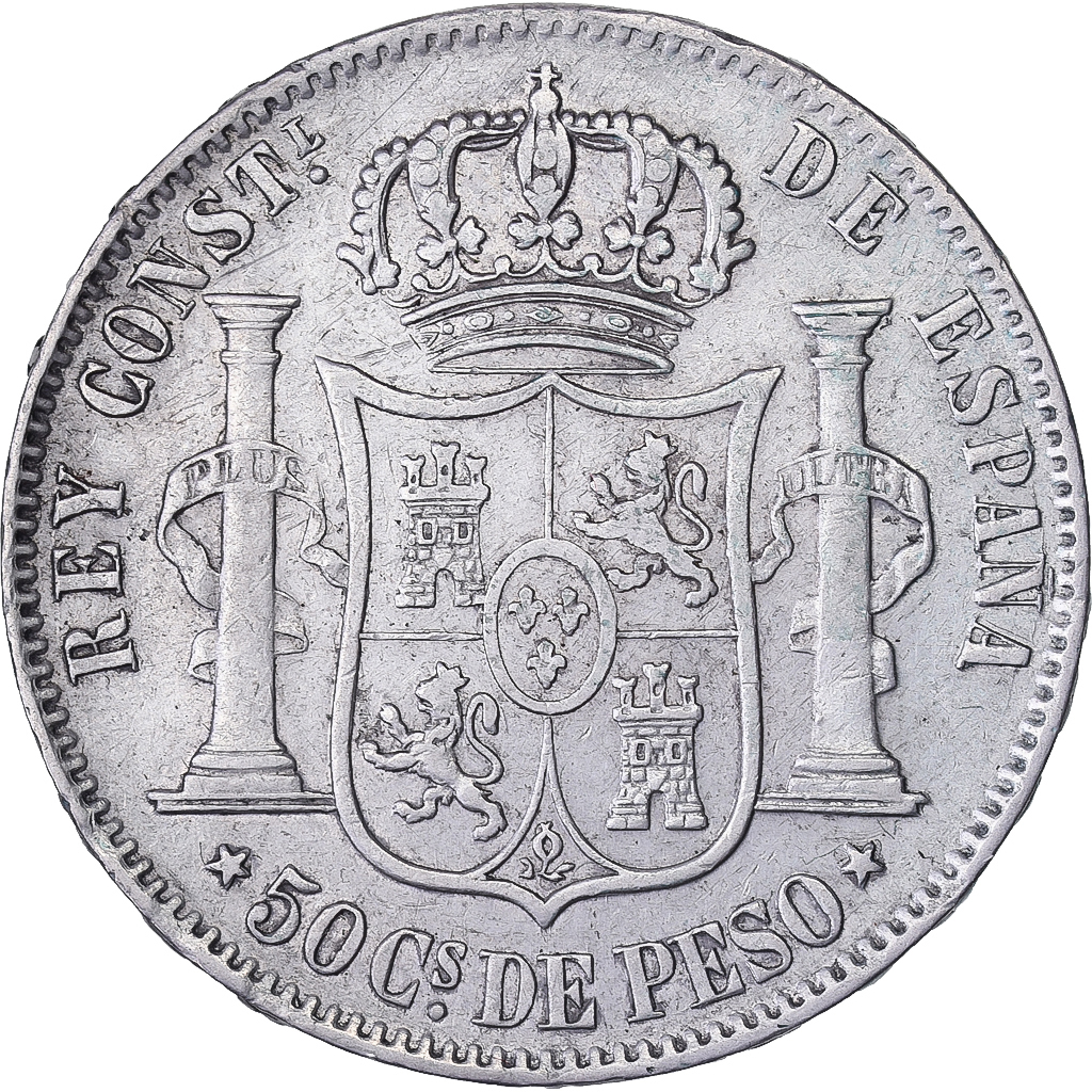 Philippines, Alfonso XII, 50 Centimos, 1885, Manila, Silver, 