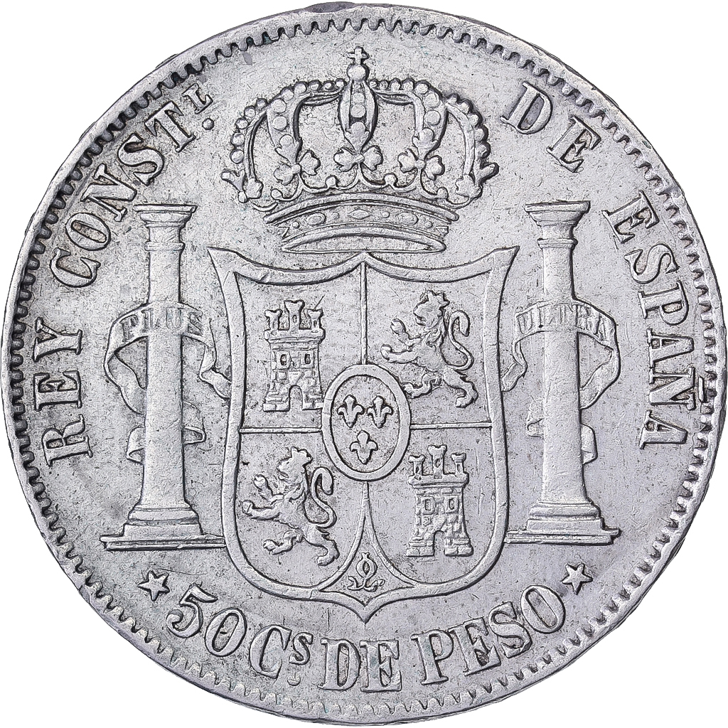 Philippines, Alfonso XII, 50 Centimos, 1885, Manila, Silver, 