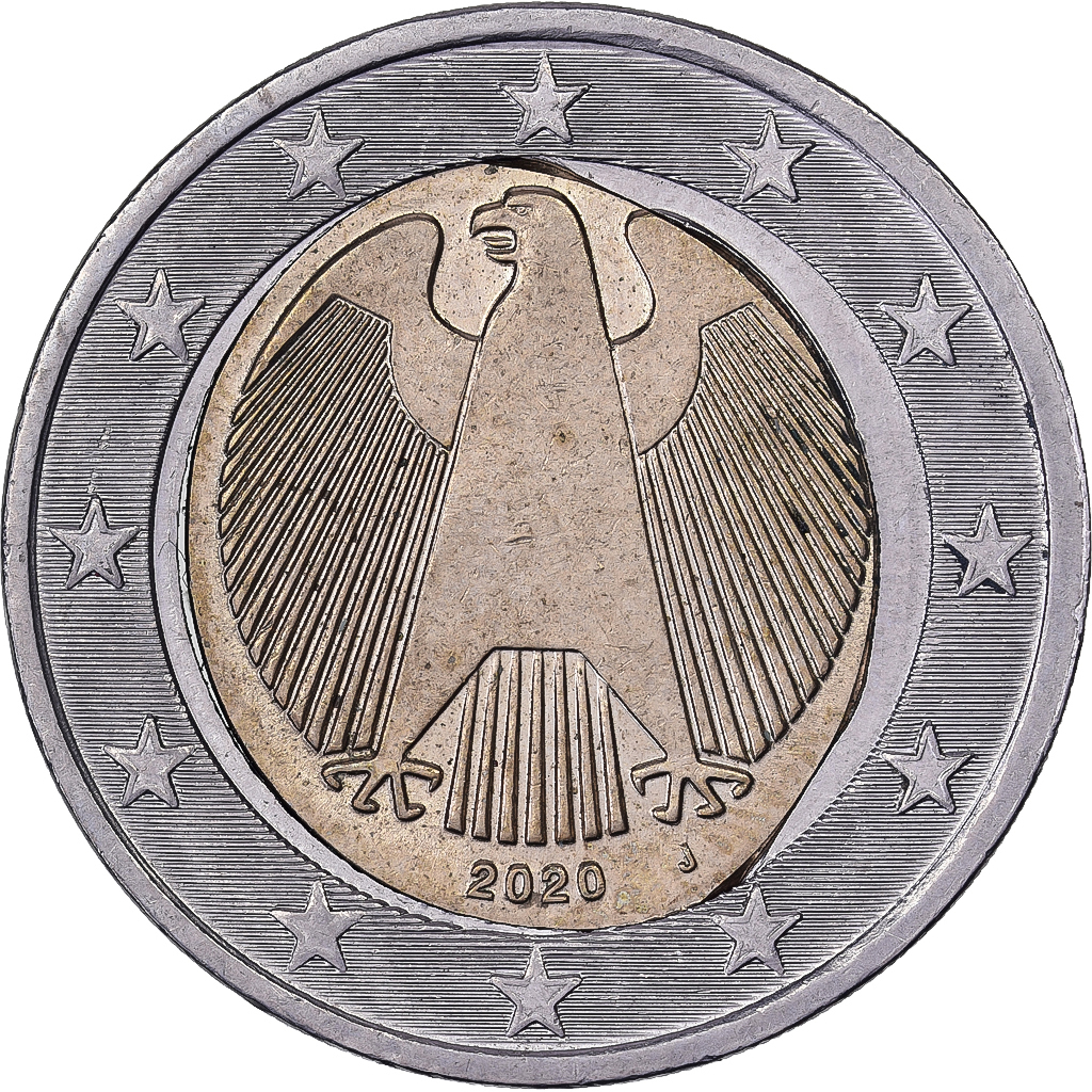 Germany, 2 Euro, error misaligned core, 2020, Hamburg, Bi-Metallic, MS