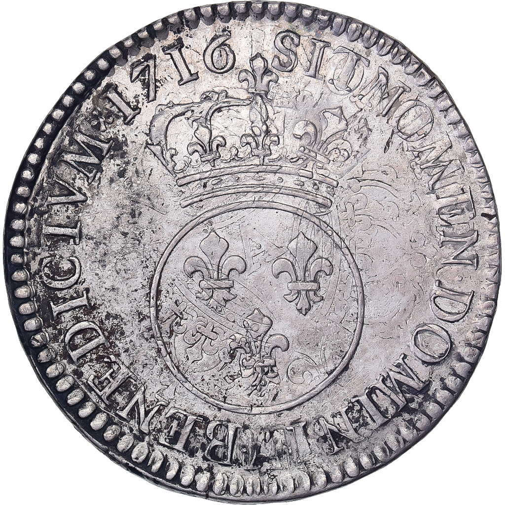 France, Louis XV, 1/2 Écu Vertugadin, 1716, Paris, Silver, AU