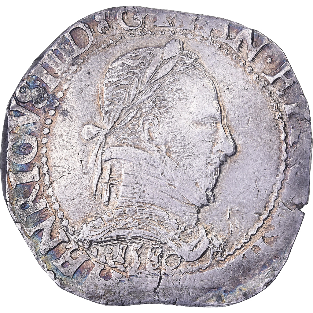 France, Henri III, Franc au Col Plat, 1580, Bordeaux, Silver, 